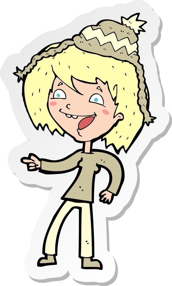 sticker of a cartoon woman wearing hat vector