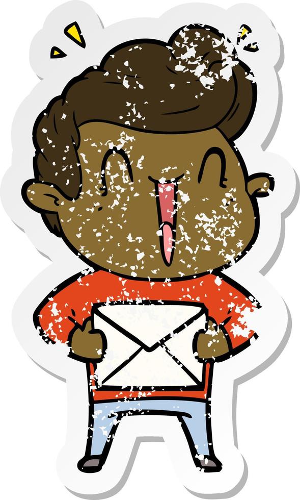 distressed sticker of a cartoon excited man vector