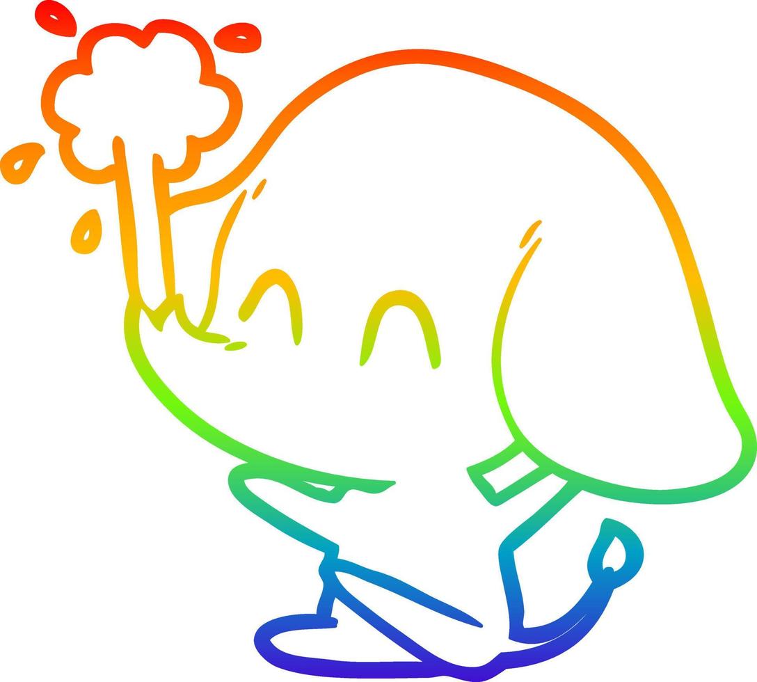 rainbow gradient line drawing cute cartoon elephant spouting water vector