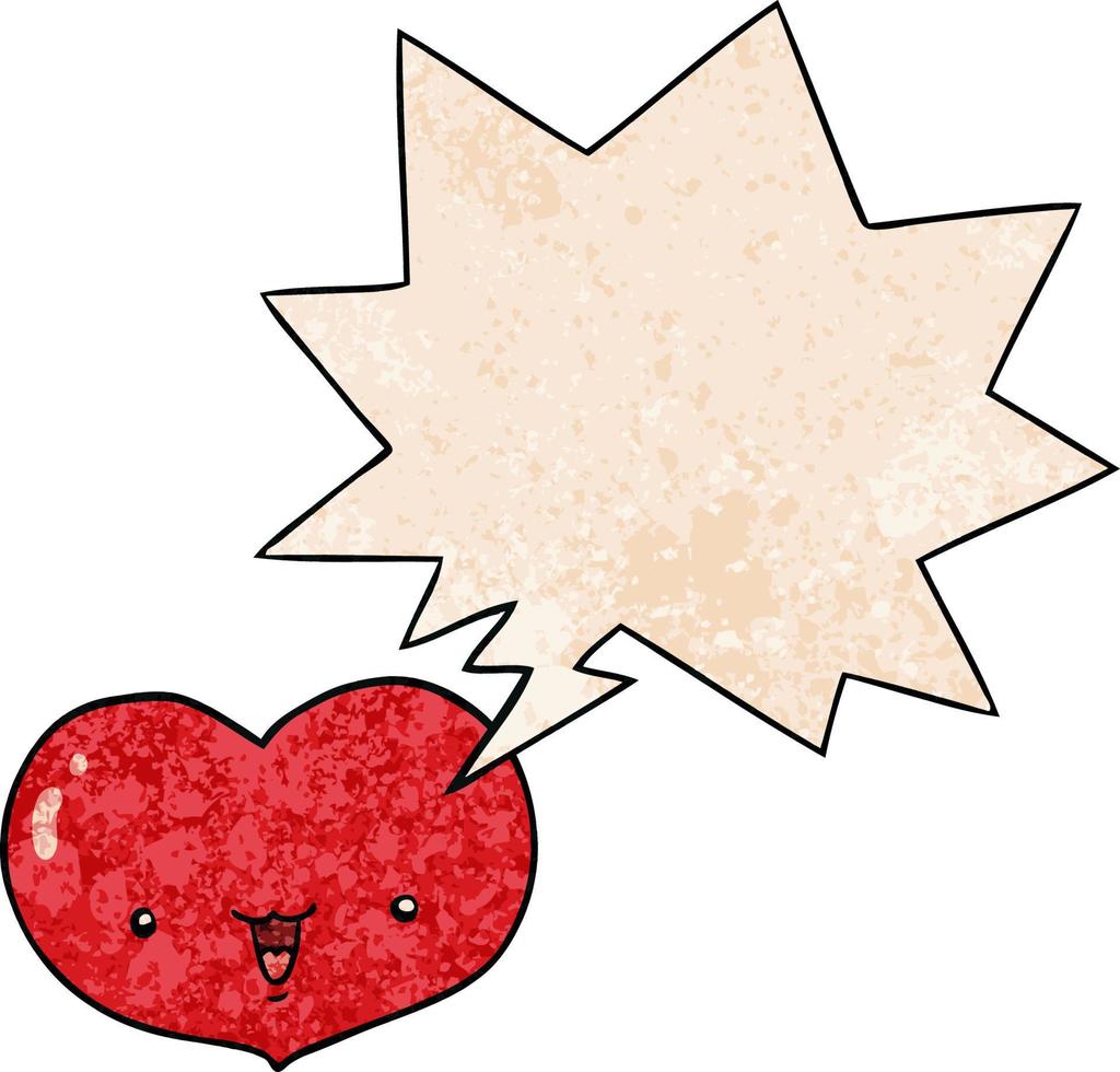 cartoon love heart character and speech bubble in retro texture style vector