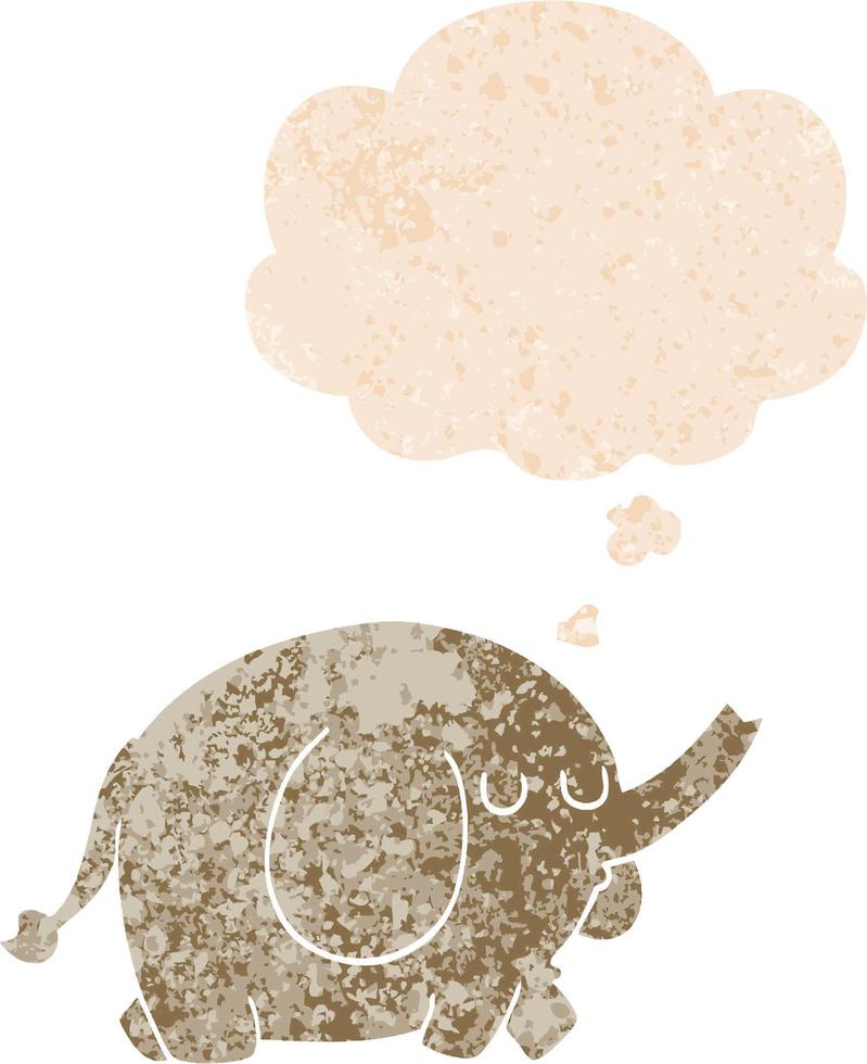 cartoon elephant and thought bubble in retro textured style vector