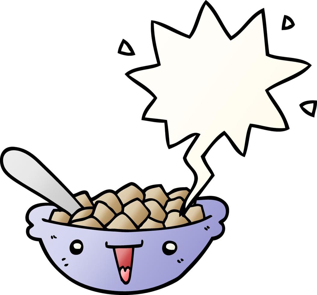 cute cartoon bowl of cereal and speech bubble in smooth gradient style vector