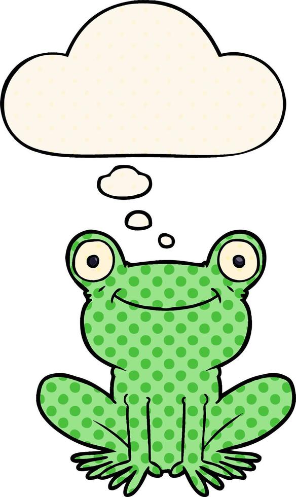 cartoon frog and thought bubble in comic book style vector