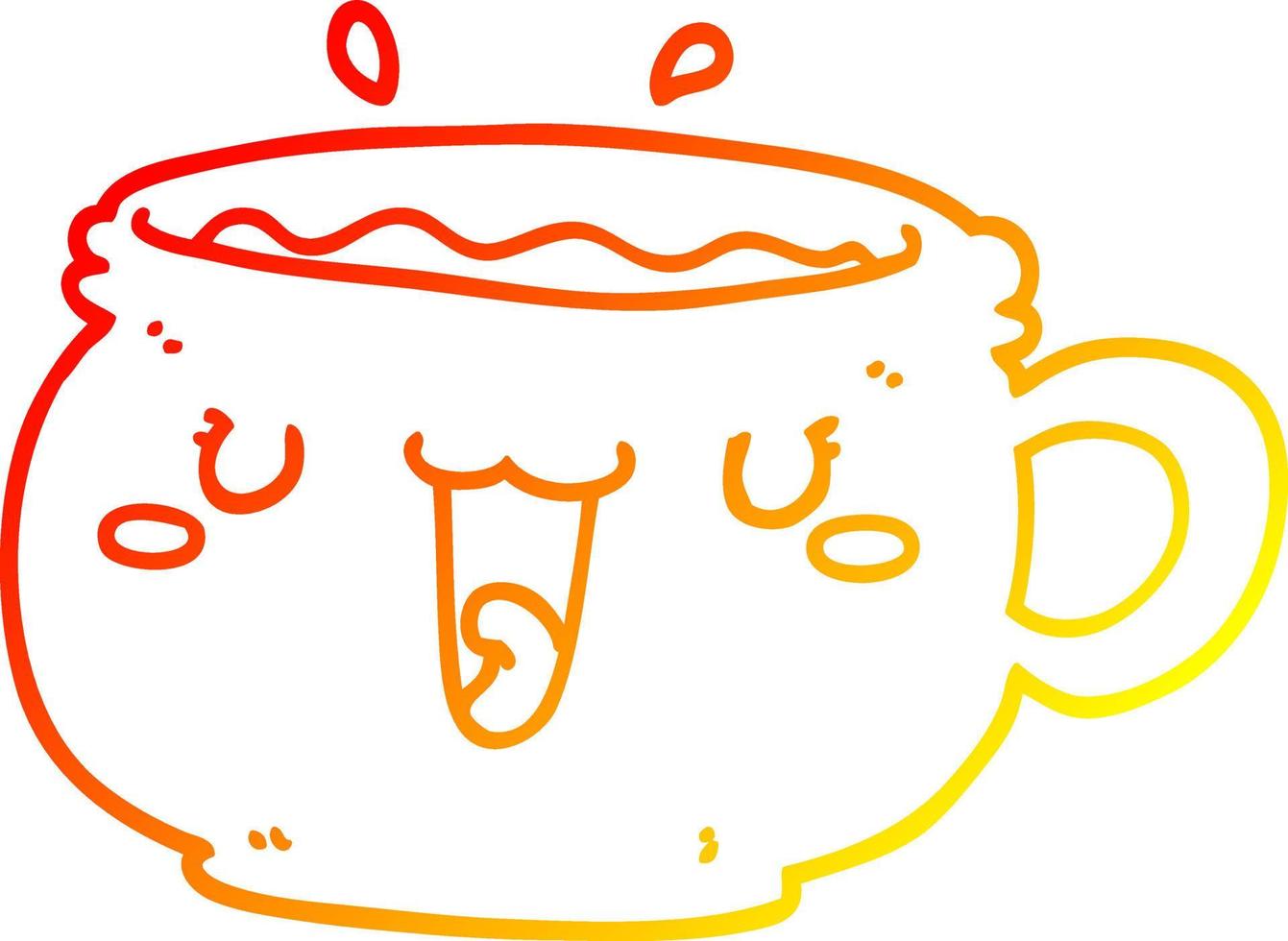 warm gradient line drawing cute cartoon coffee cup vector