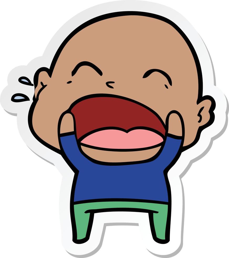 sticker of a cartoon shouting bald man vector