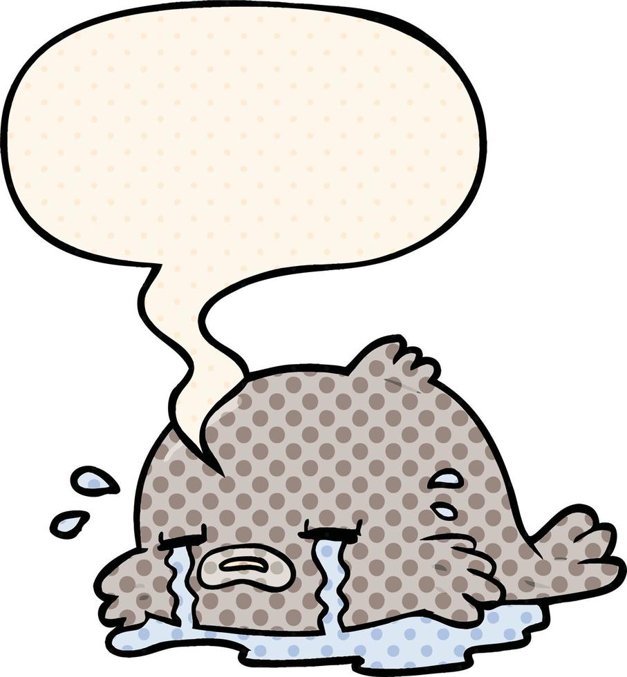 cartoon crying fish and speech bubble in comic book style vector