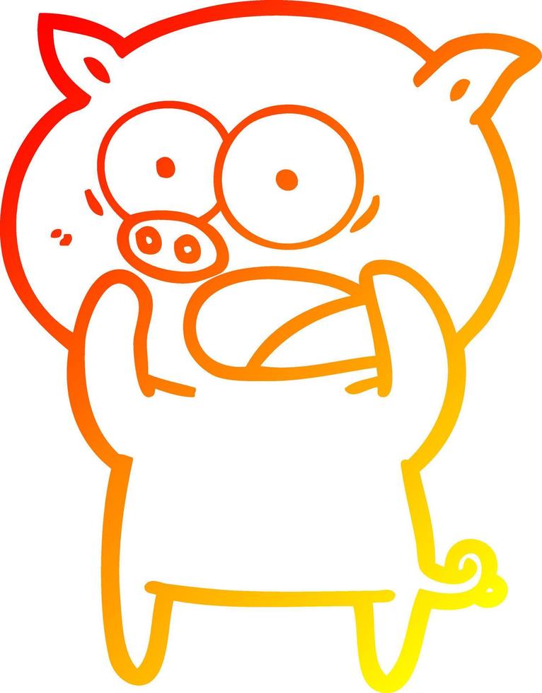 warm gradient line drawing cartoon pig shouting vector