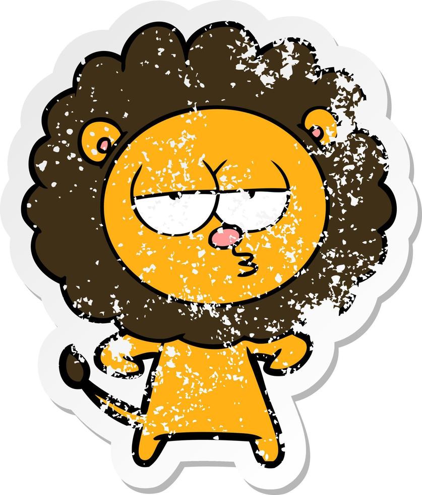 distressed sticker of a cartoon bored lion vector