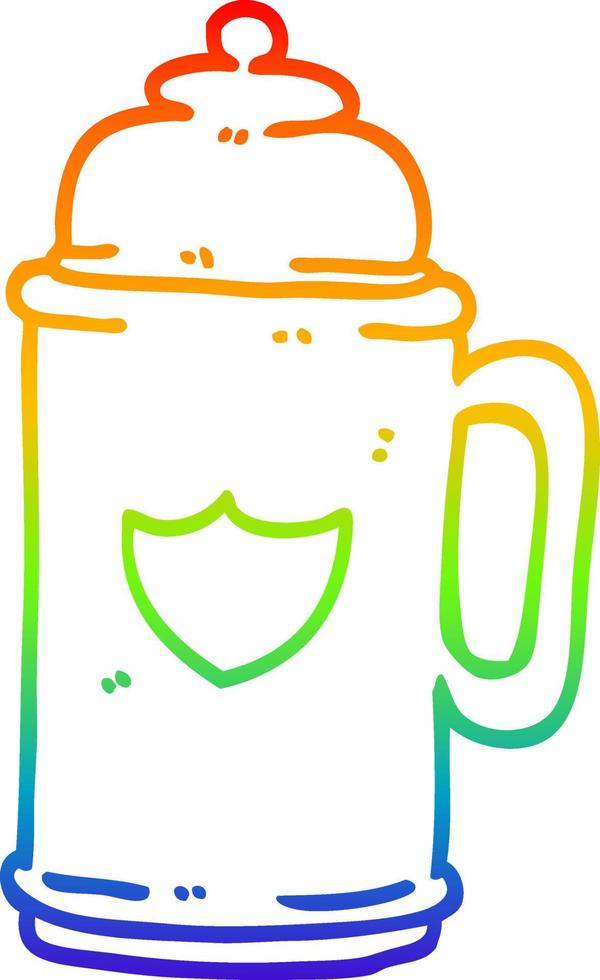 rainbow gradient line drawing cartoon golden tankard vector