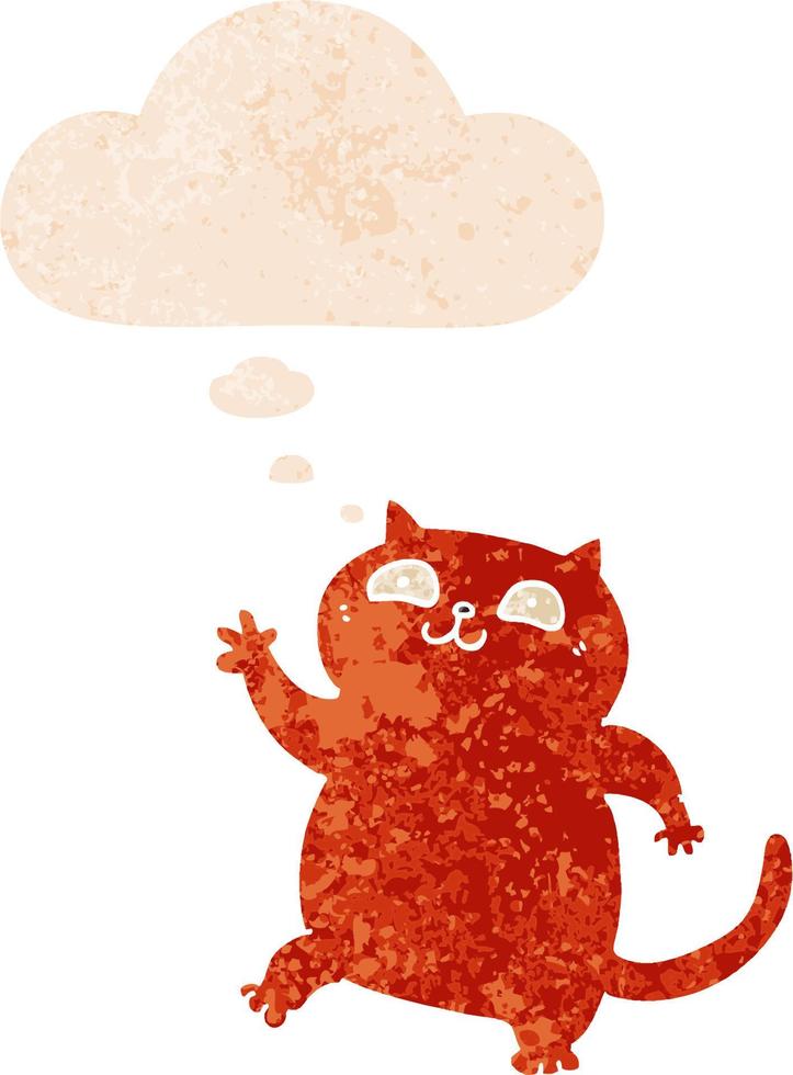 cartoon cat and thought bubble in retro textured style vector