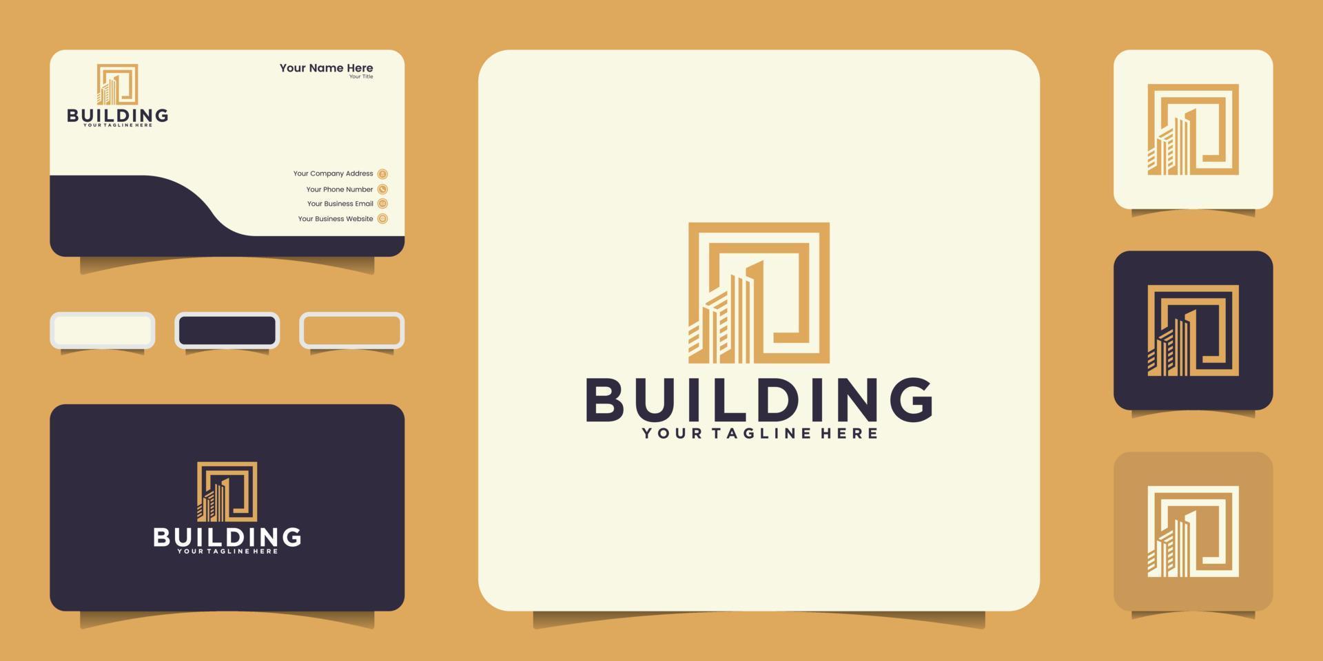 modern building design logo inspiration with square frame and business card inspiration vector