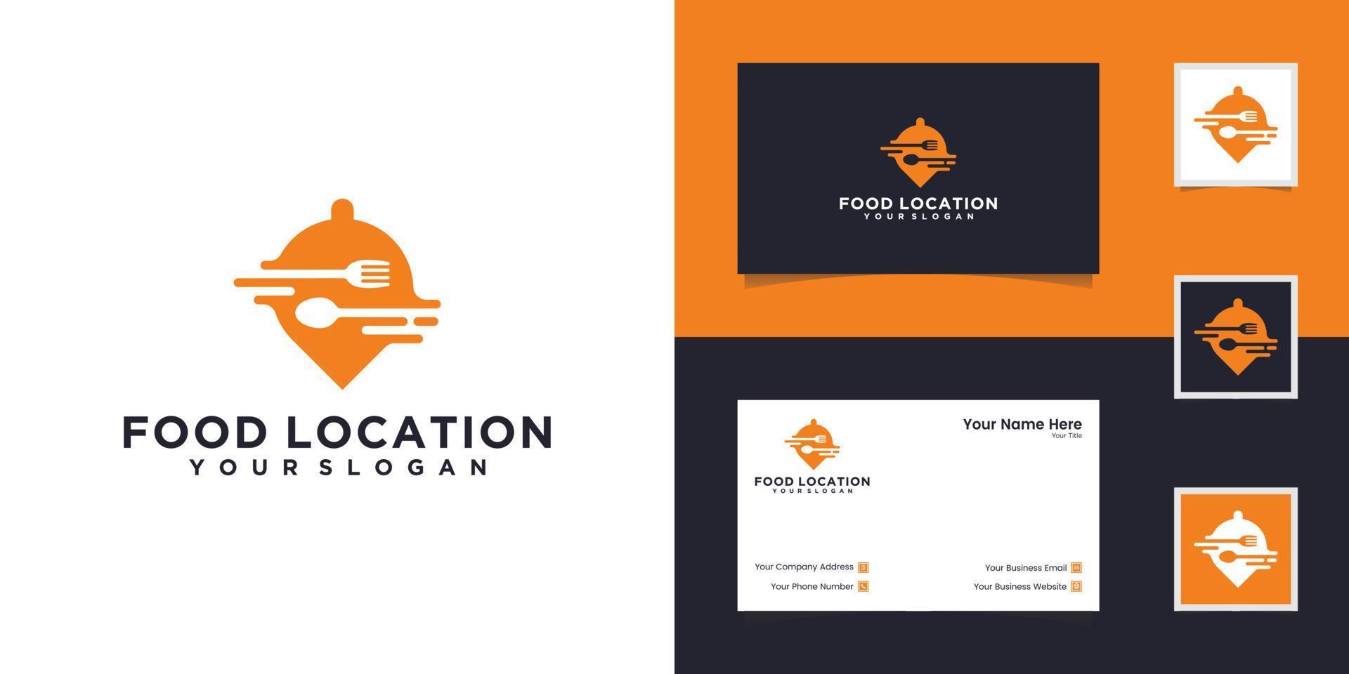 Modern fast food restaurant location logo design template and business card vector