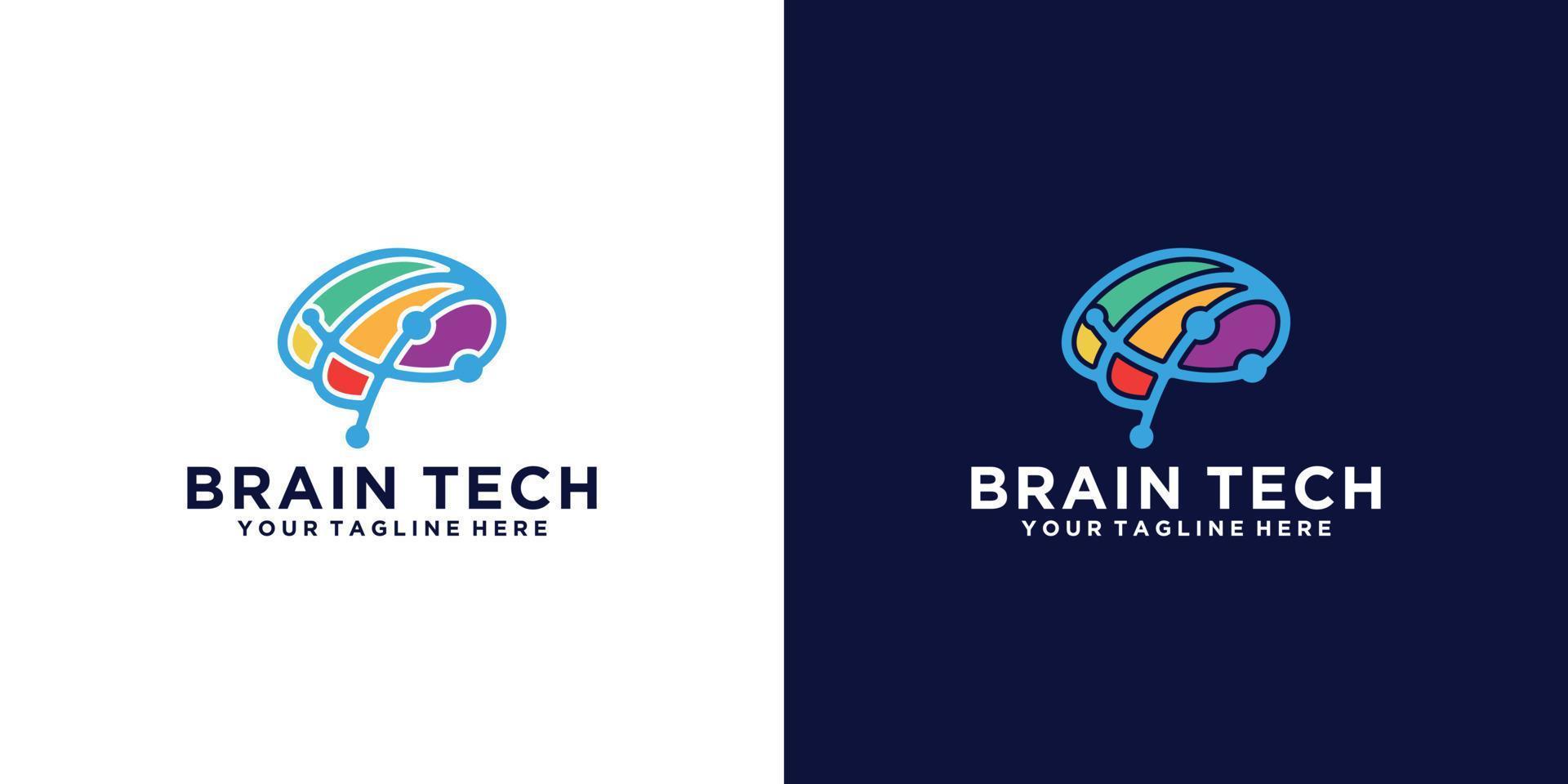 logotipo de diseño de cerebro tecnológico con líneas interconectadas de colores vector