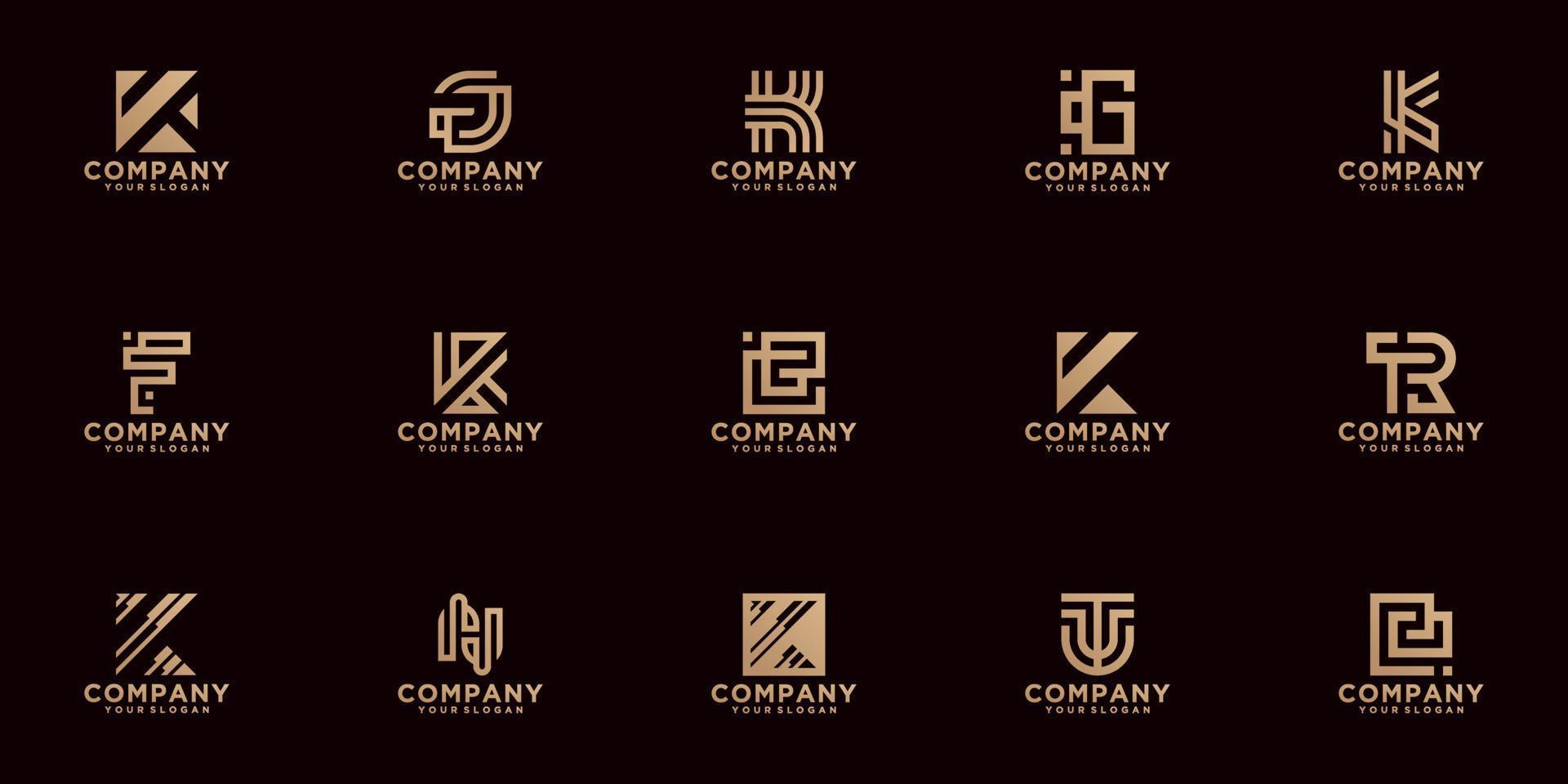 A-z.monogram initial logo design set abstract, icons for luxury and elegant business on gold color on black background vector