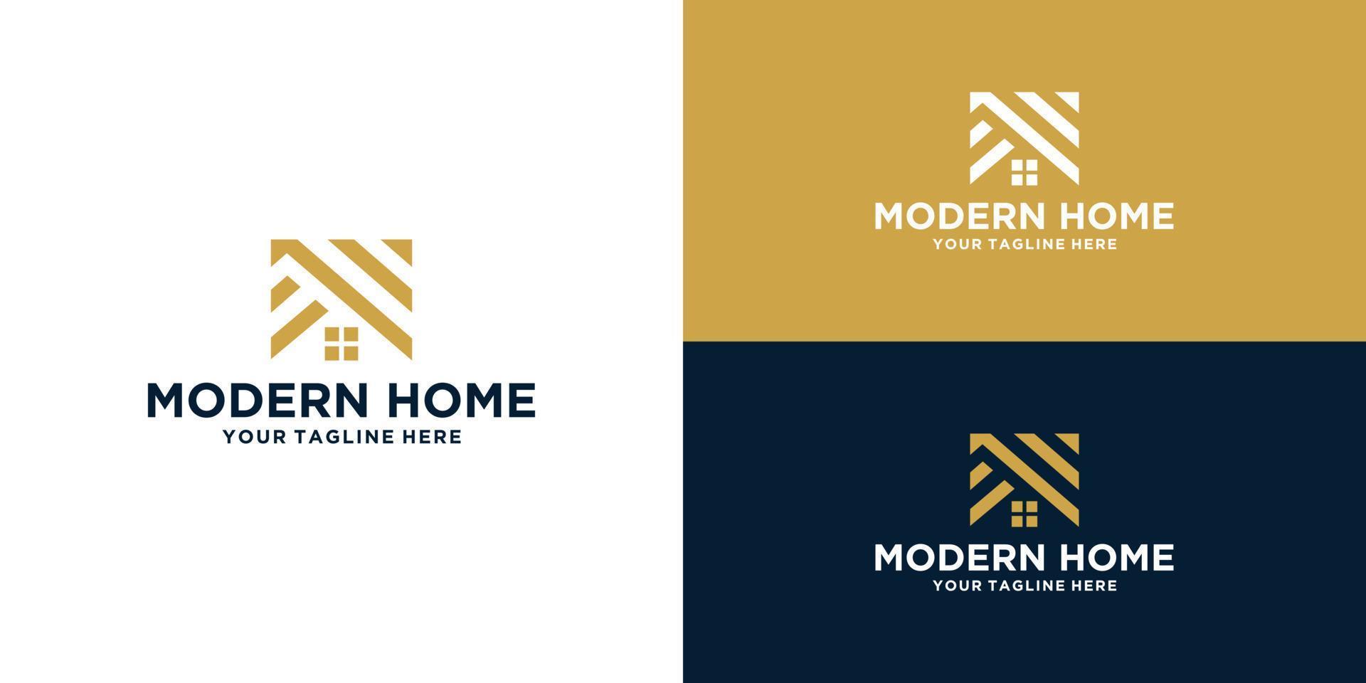 diseño del logotipo de la casa con líneas y ventanas y diseño de tarjetas de visita vector