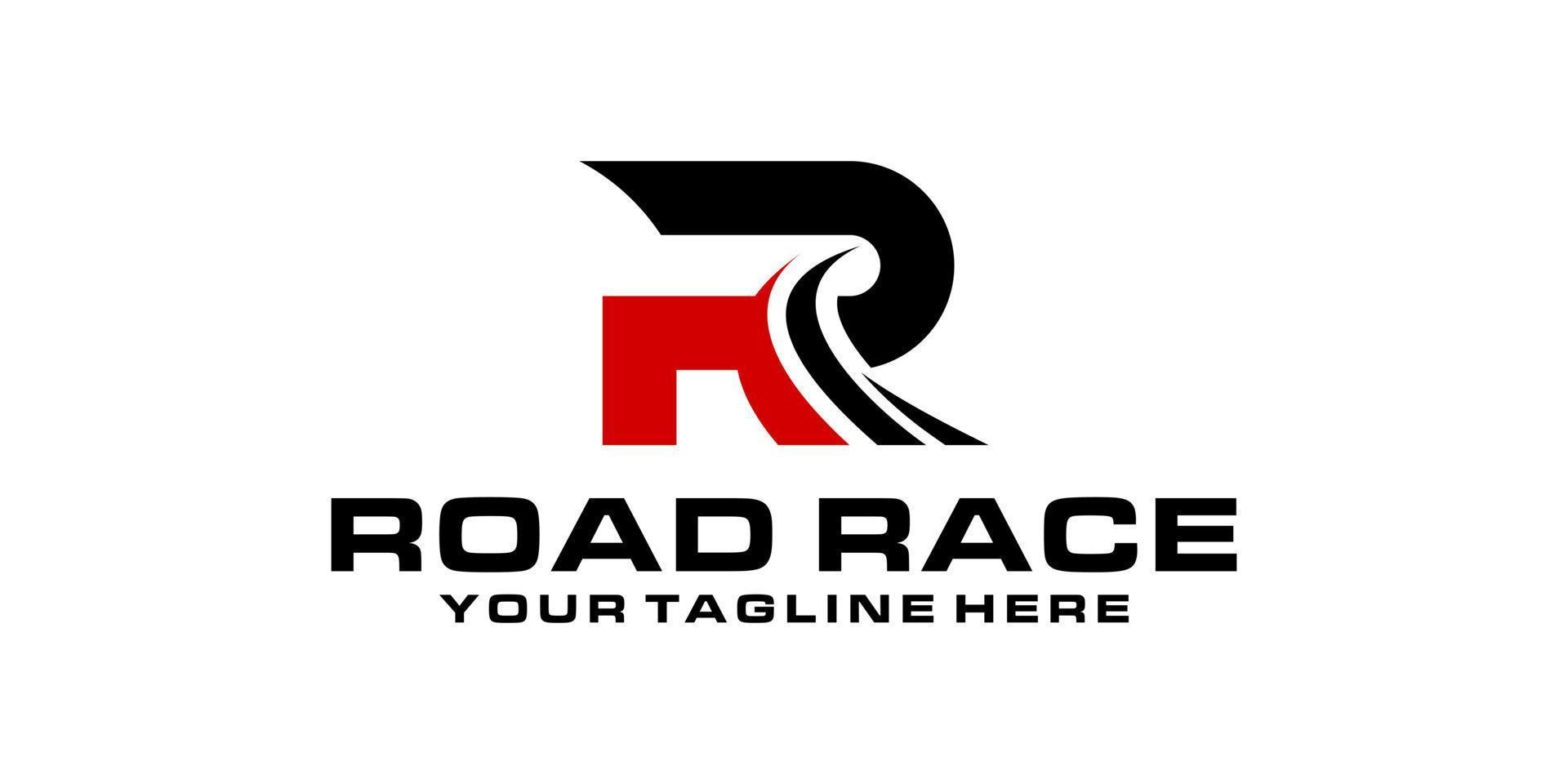 letter R logo design with racing road vector