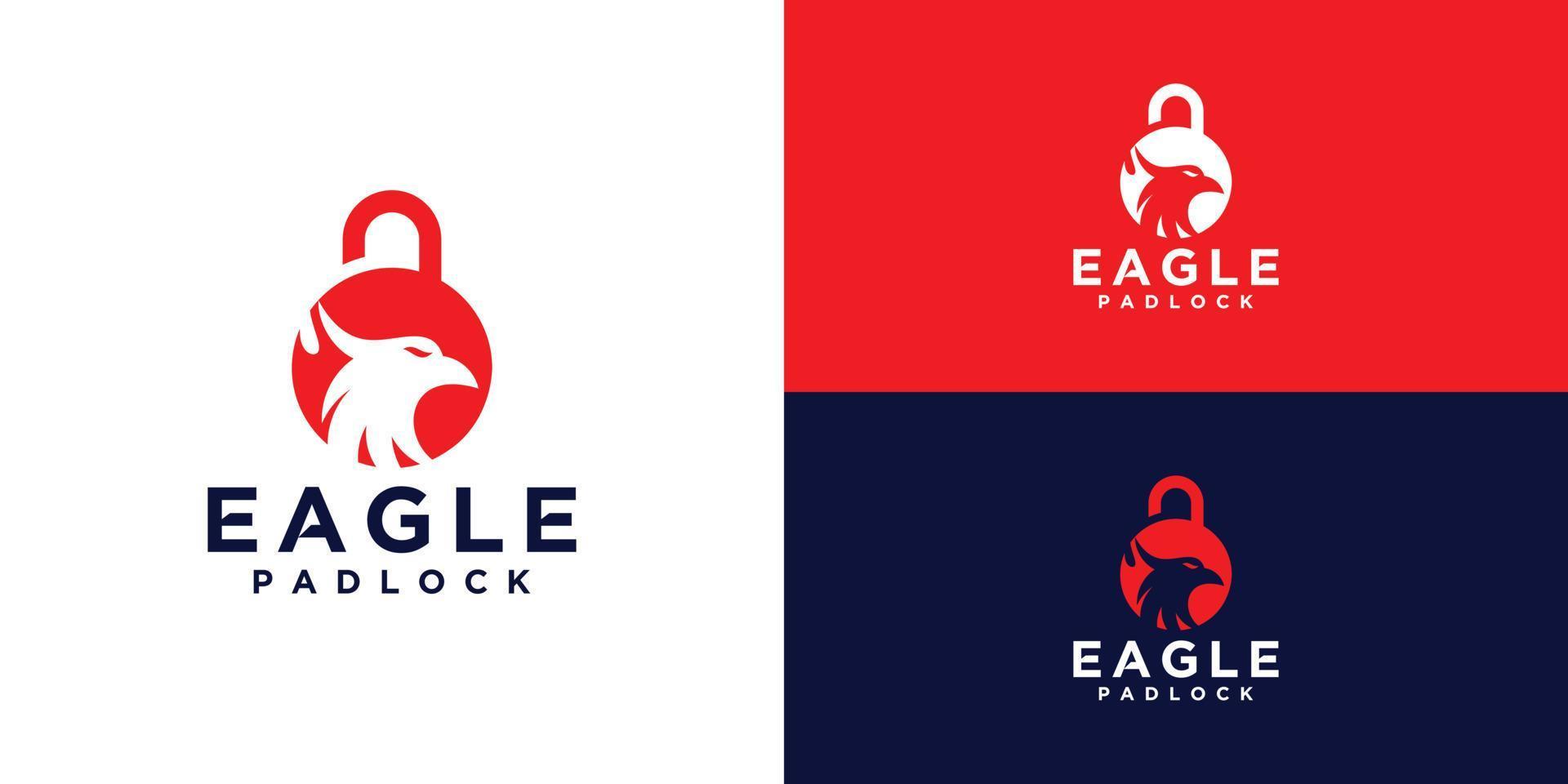 security logo with eagle head and padlock, business card and template design vector