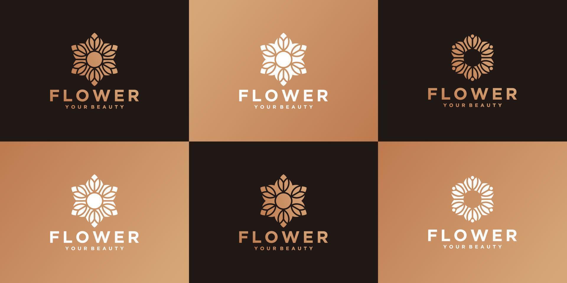 Collection luxury flower logo gold color design templates vector
