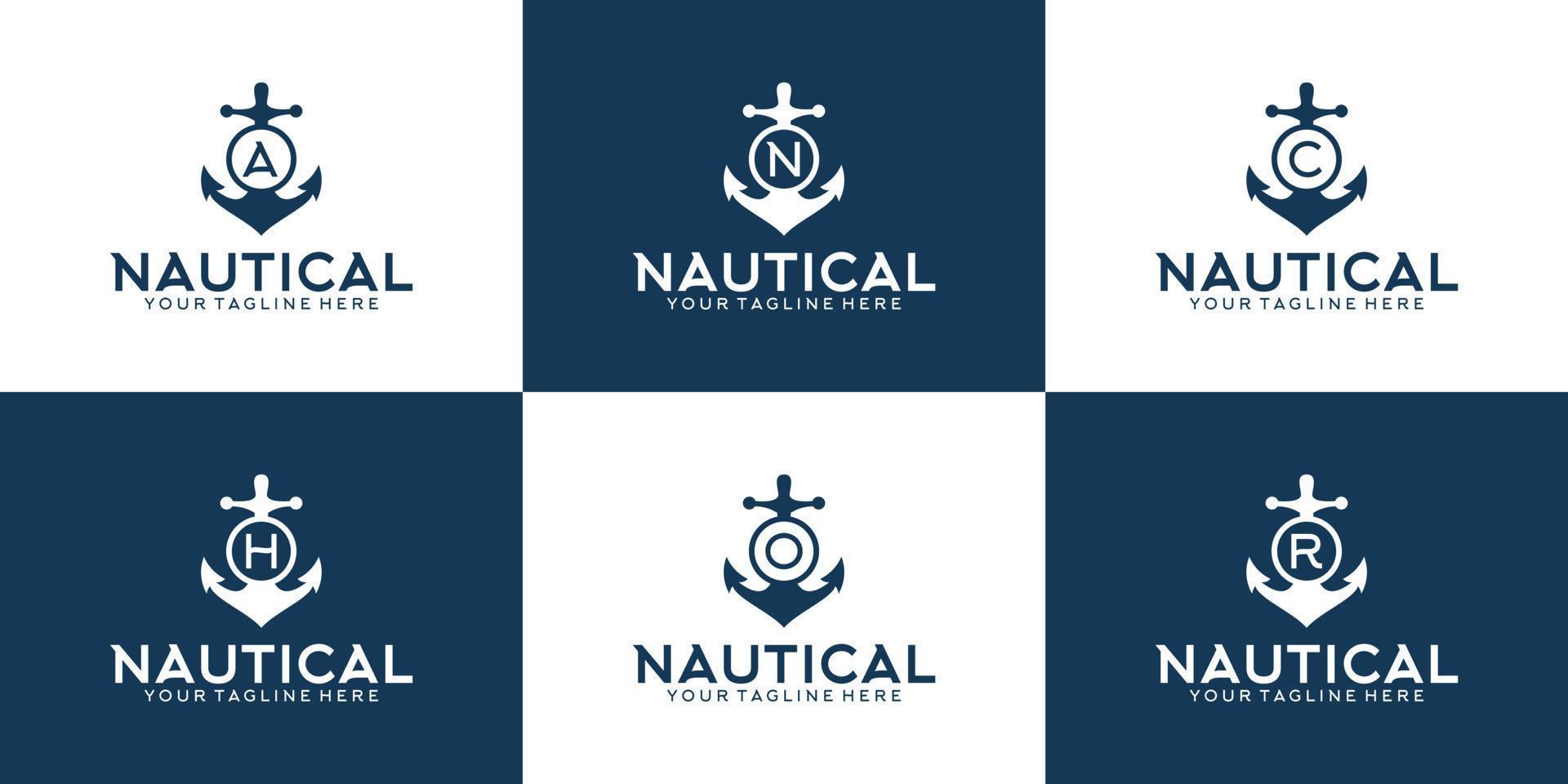Anchor design logo inspiration set with anchor initials vector
