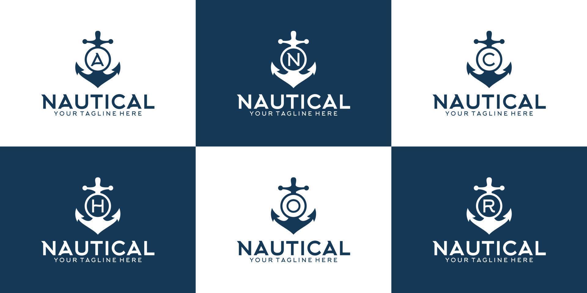 conjunto de inspiración de logotipo de diseño de ancla con iniciales de ancla vector