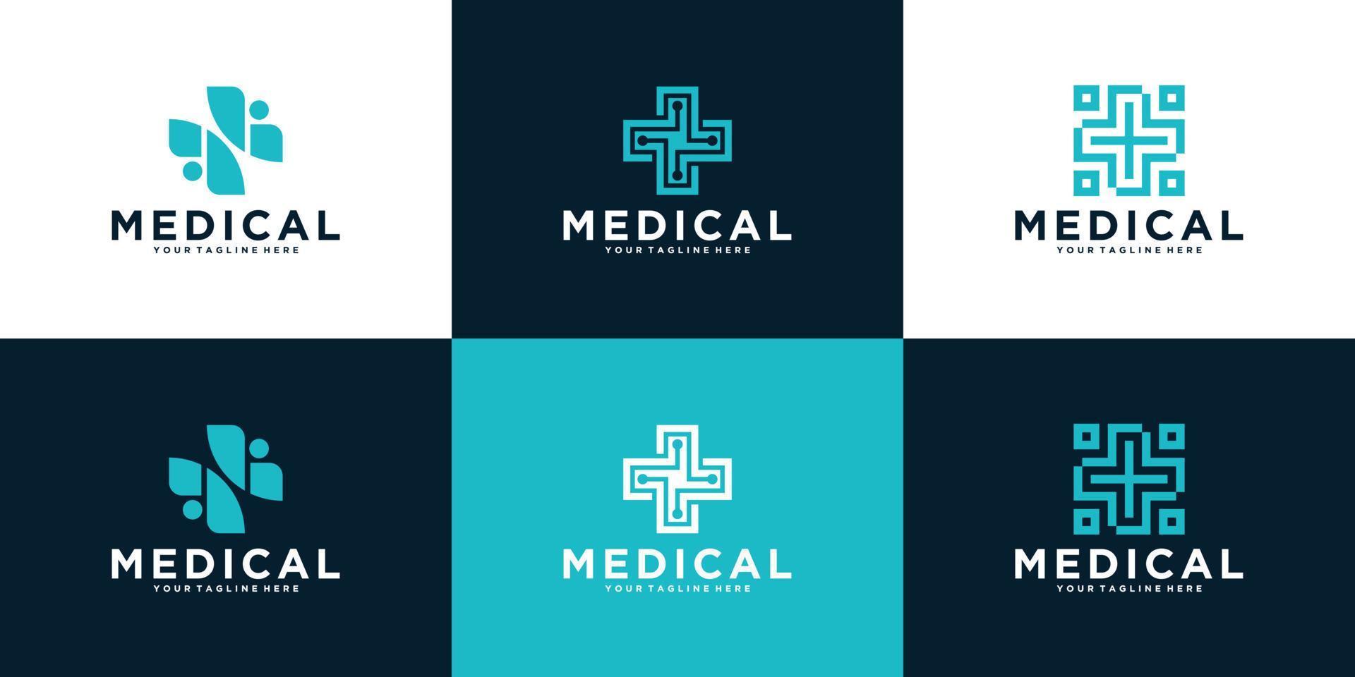 set of abstract cross plus medical design vector