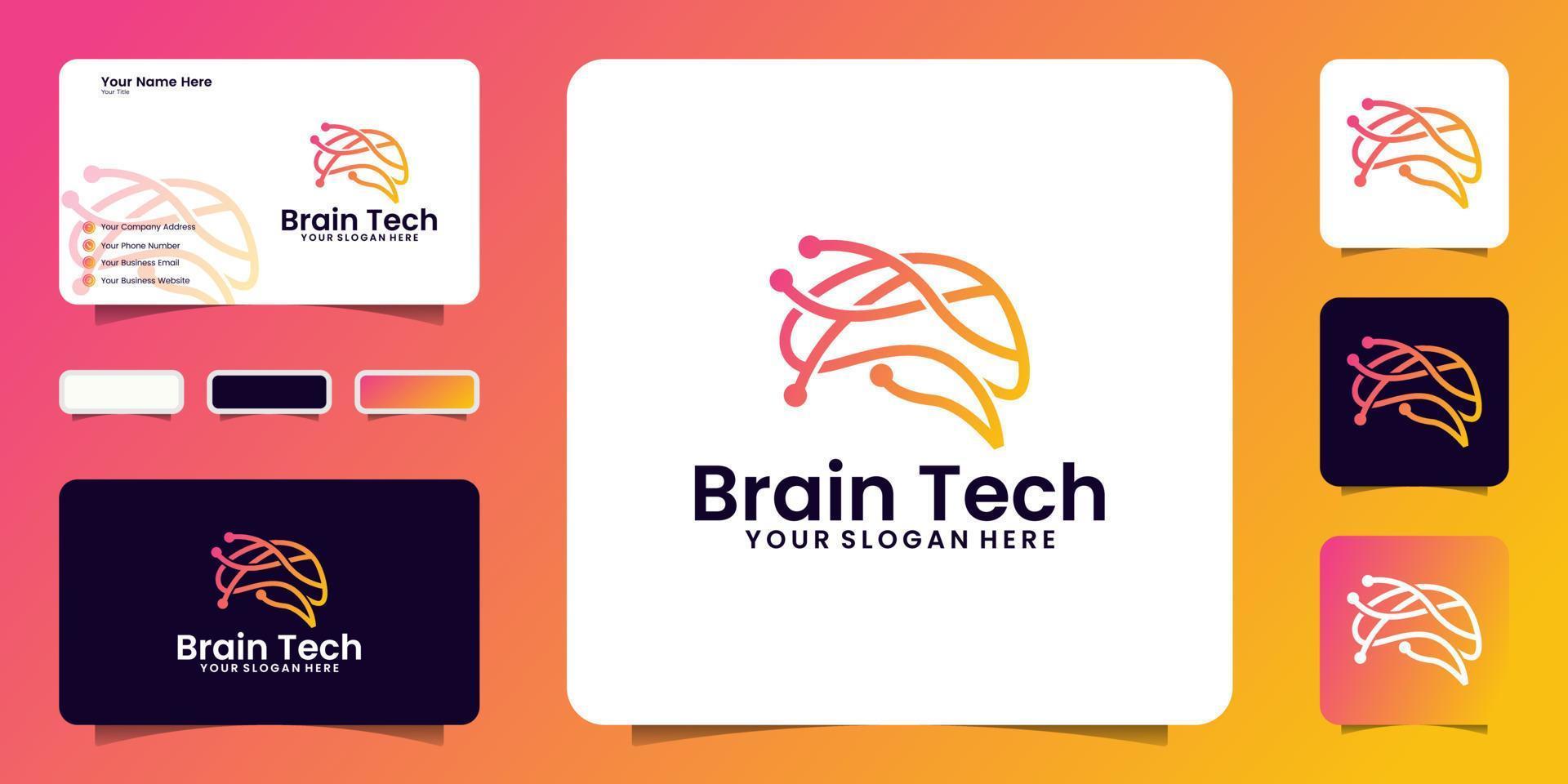 brain design logo inspiration with connectivity lines and business card template vector