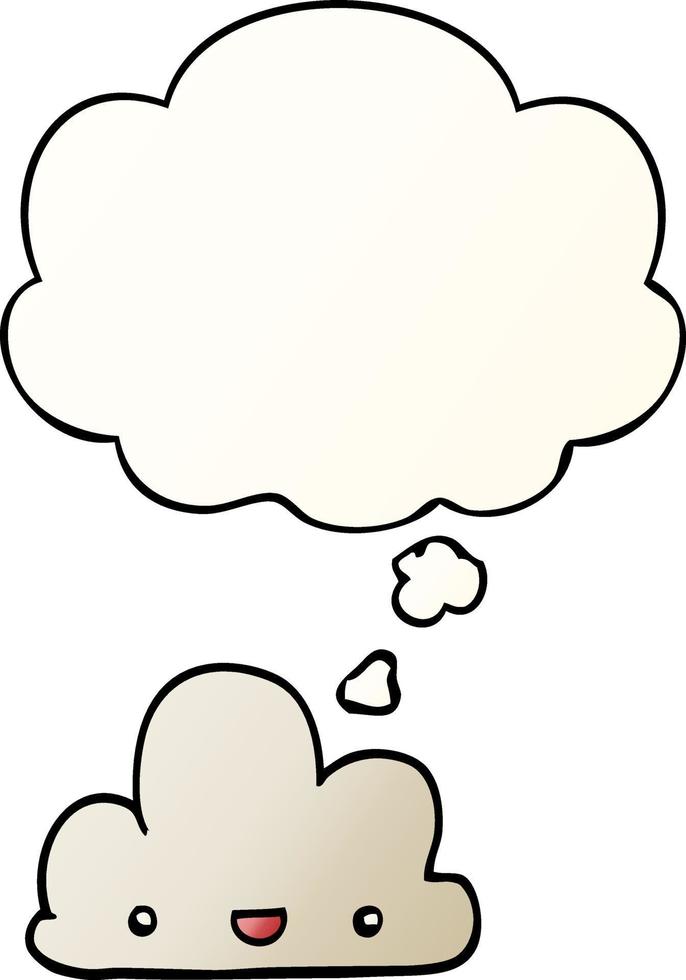 cartoon tiny happy cloud and thought bubble in smooth gradient style vector