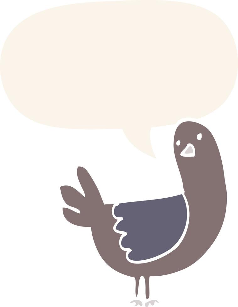 cartoon pigeon and speech bubble in retro style vector