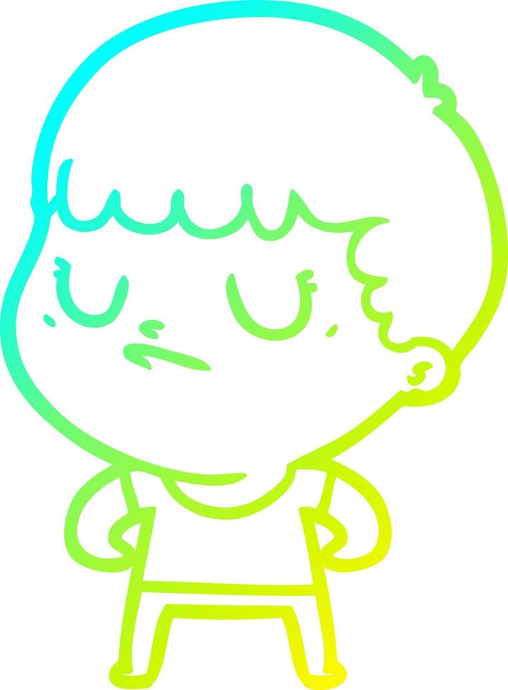 cold gradient line drawing cartoon grumpy boy vector