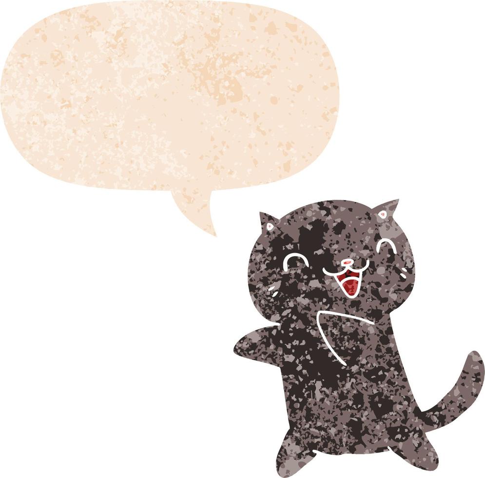 cartoon cat and speech bubble in retro textured style vector