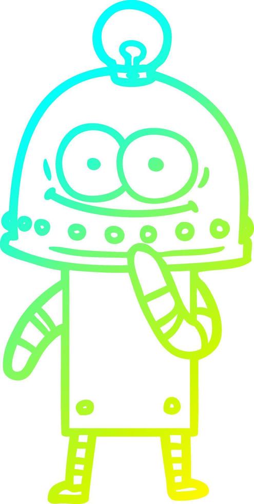 cold gradient line drawing happy carton robot with light bulb vector