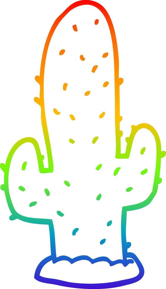 rainbow gradient line drawing cartoon cactus vector