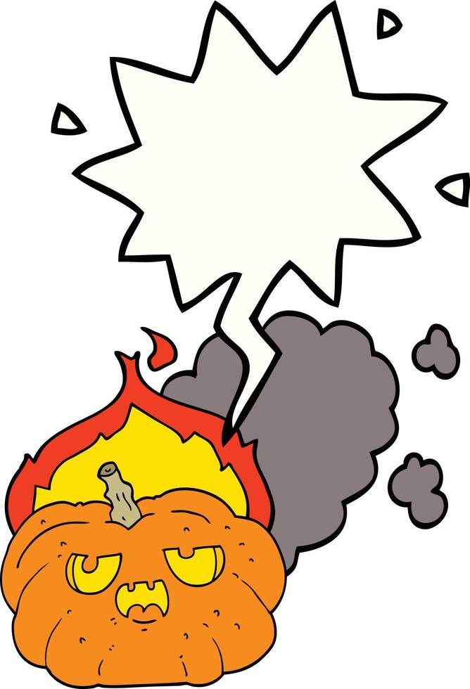 cartoon flaming halloween pumpkin and speech bubble vector
