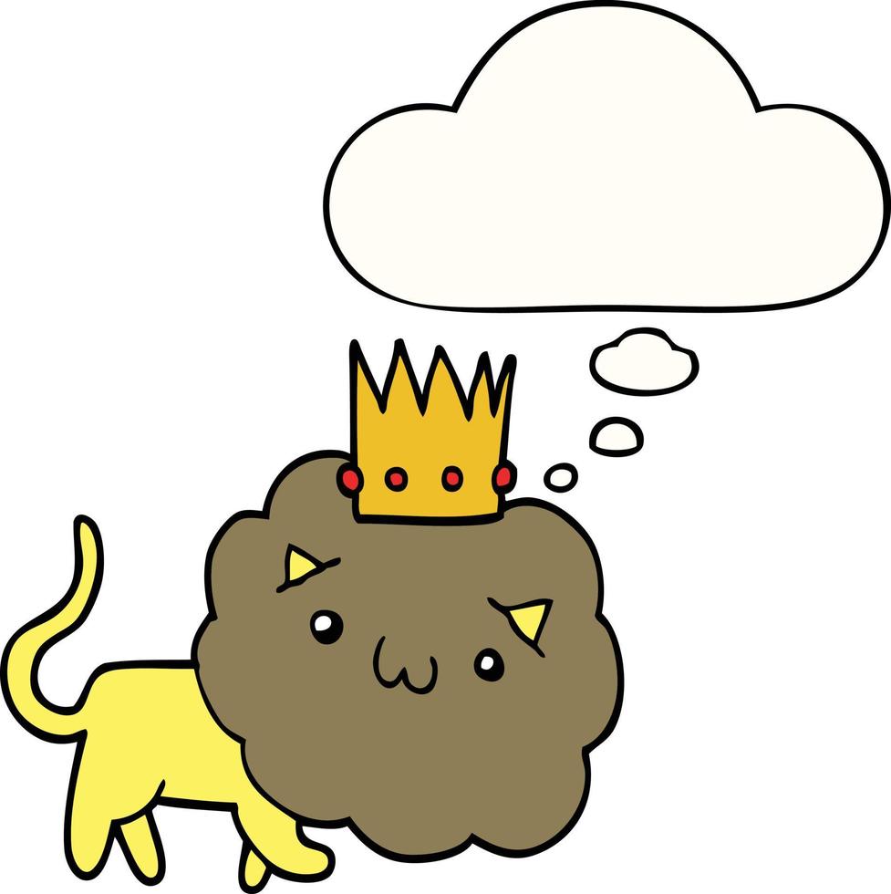 cartoon lion with crown and thought bubble vector