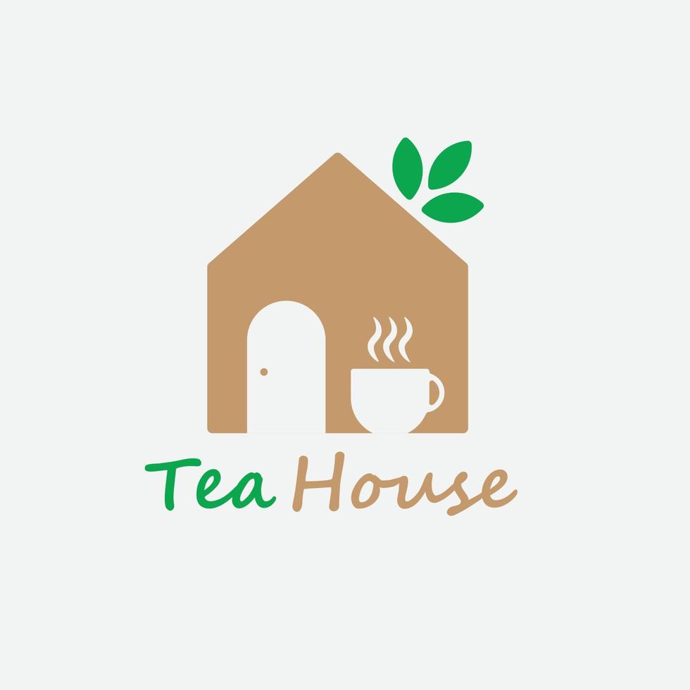 Tea house and shop logo symbol icon template with green leaf and teacup vector