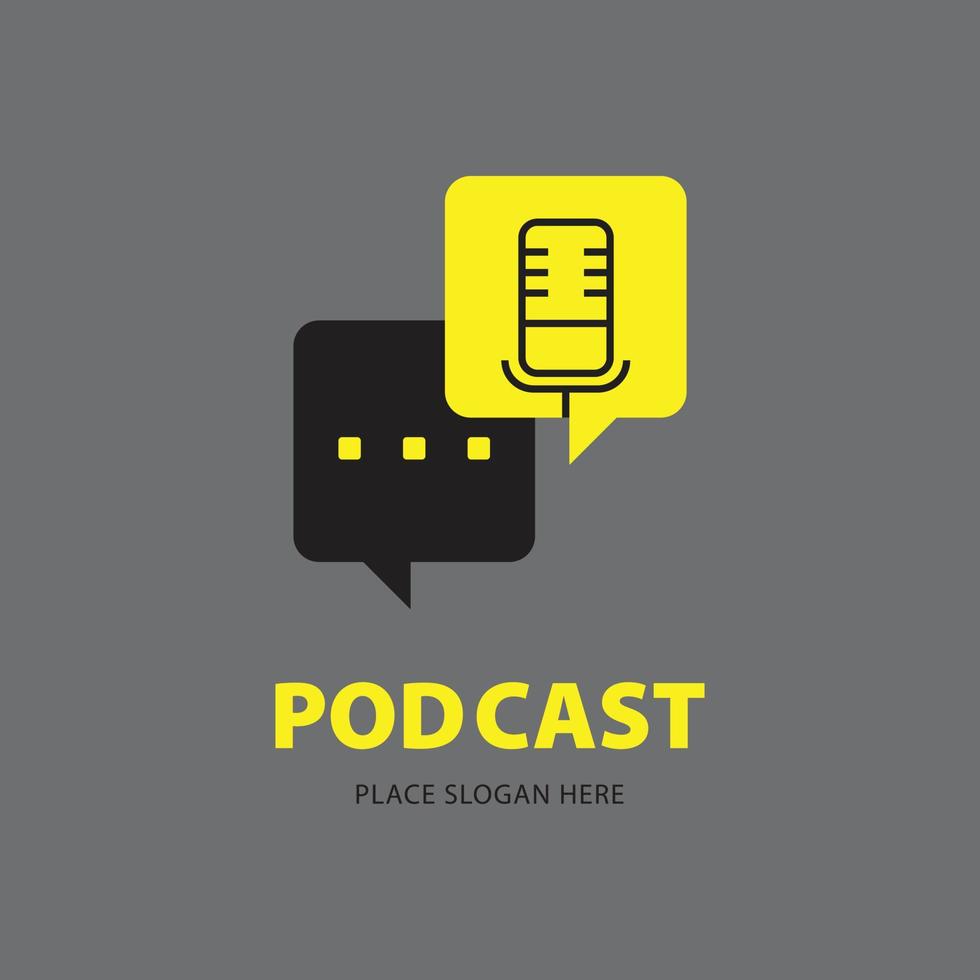 micrófono de podcast con ilustración de vector de diseño de icono de logotipo de burbuja de chat de conversación. plantilla de estudio de logotipo de difusión. pictograma para el diseño de sitios web y aplicaciones móviles