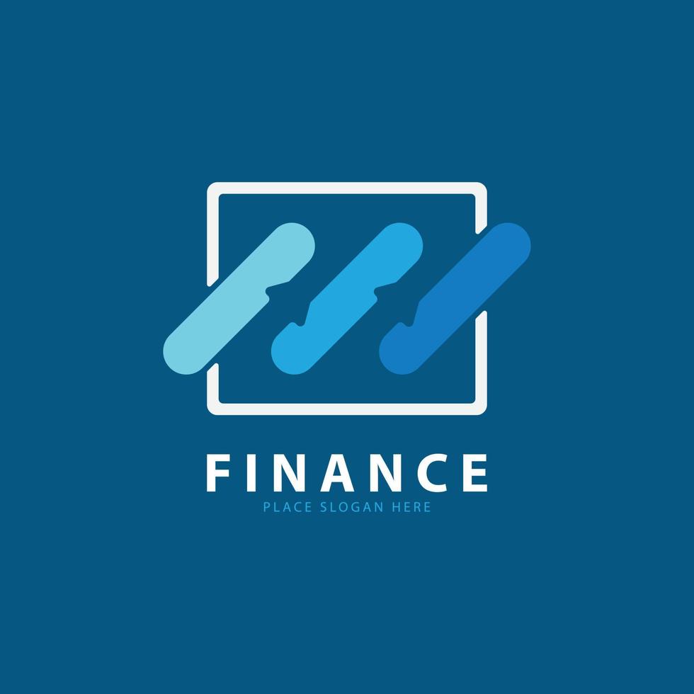 icono de vector de plantilla de diseño de logotipo de gráfico financiero de forma cuadrada y flecha, logotipo de ilustración simple para empresa financiera. fondo azul