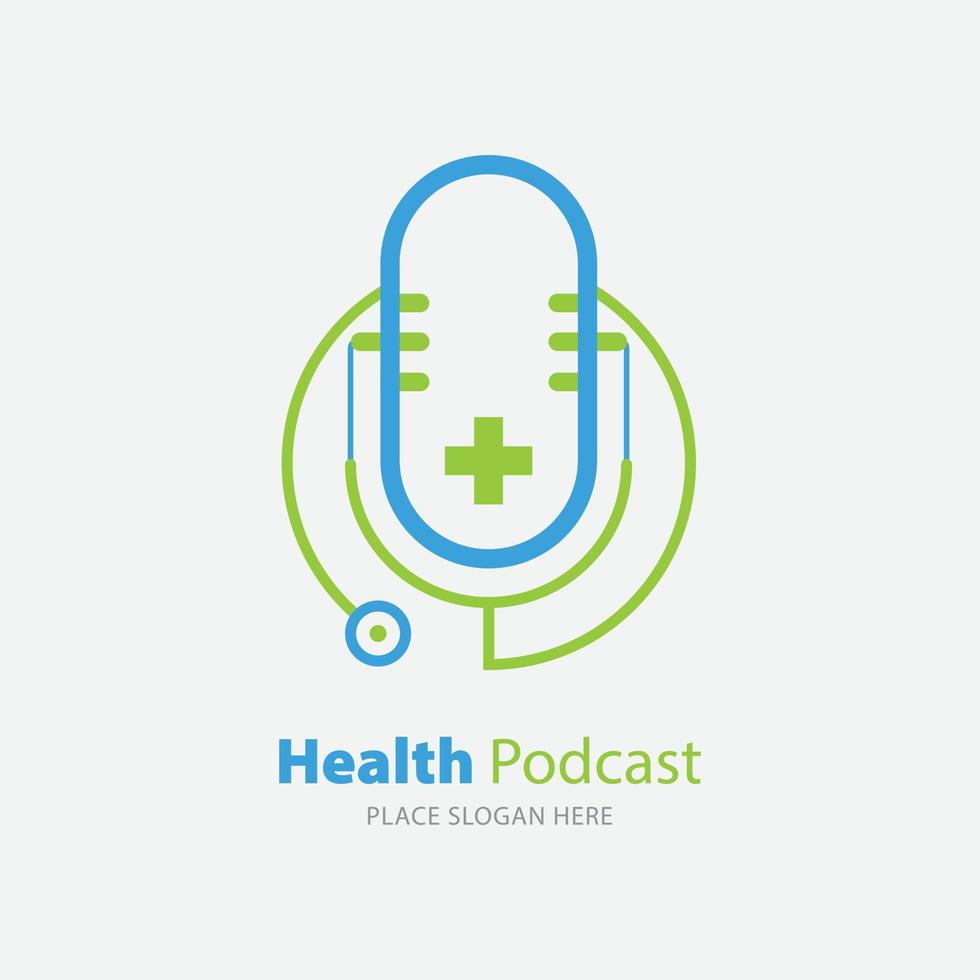 plantilla de logotipo de vector de podcast médico. este diseño utiliza el símbolo del estetoscopio. adecuado para noticias de salud