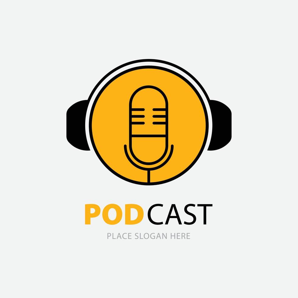 Podcast with microphone logo inspiration. design template, vector illustration