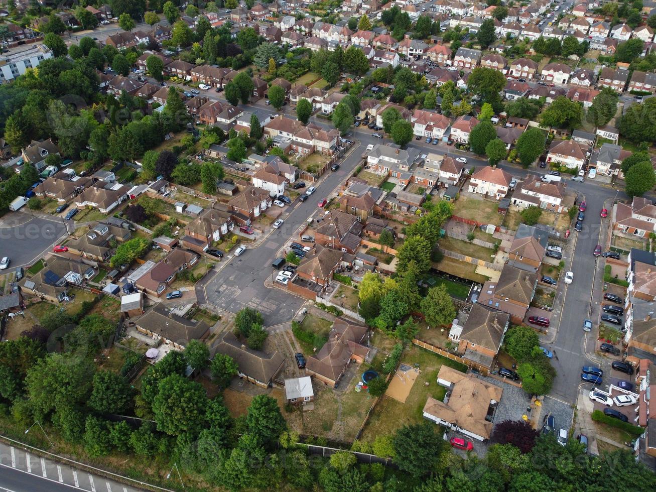 Aerial footage by drone high angle view of London Luton City of England and residential Buildings photo