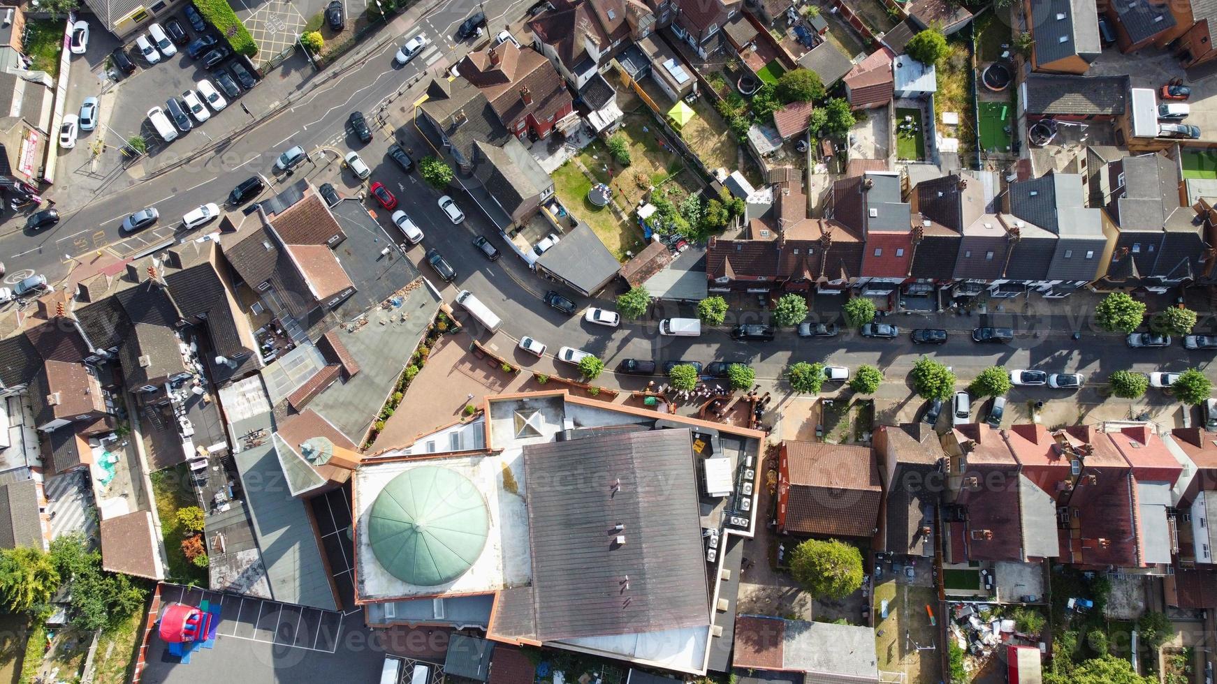 An Aerial High Angle View of Luton town of England over a Residential Area of Asian Pakistani and Kashmiri People Community. photo