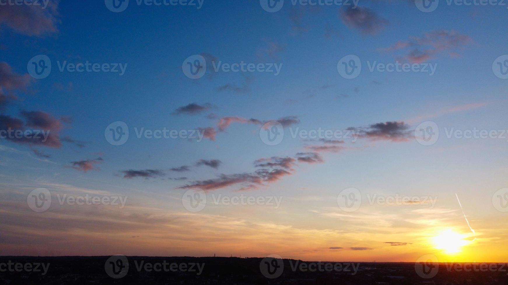 Beautiful Sunset withSky with Colourful Clouds, Drone's High Angle Footage over City of England UK photo