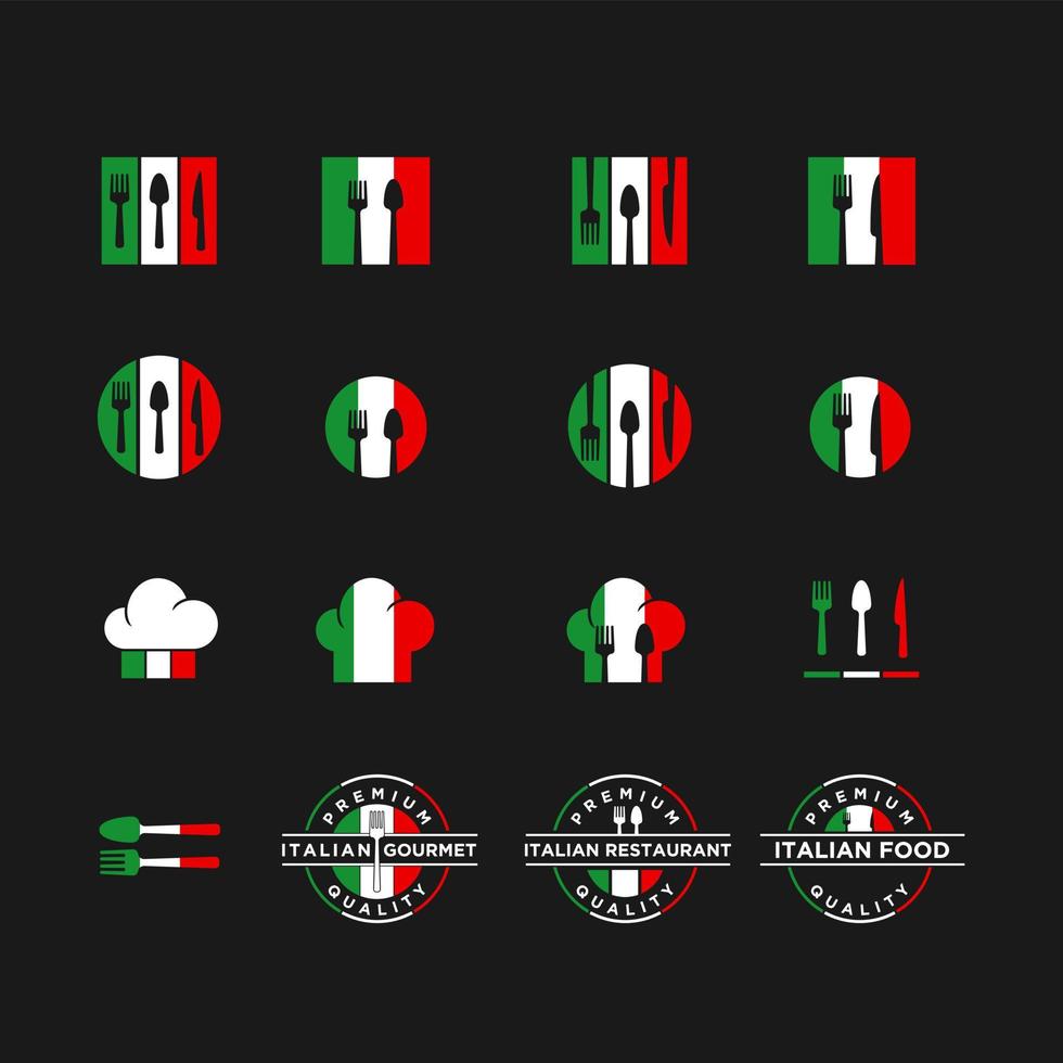 conjunto de ilustración de diseño de logotipo de vector de comida italiana