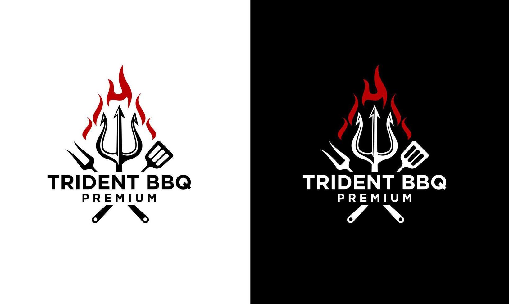 trident Fire Flame Barbecue Grill food Logo vector