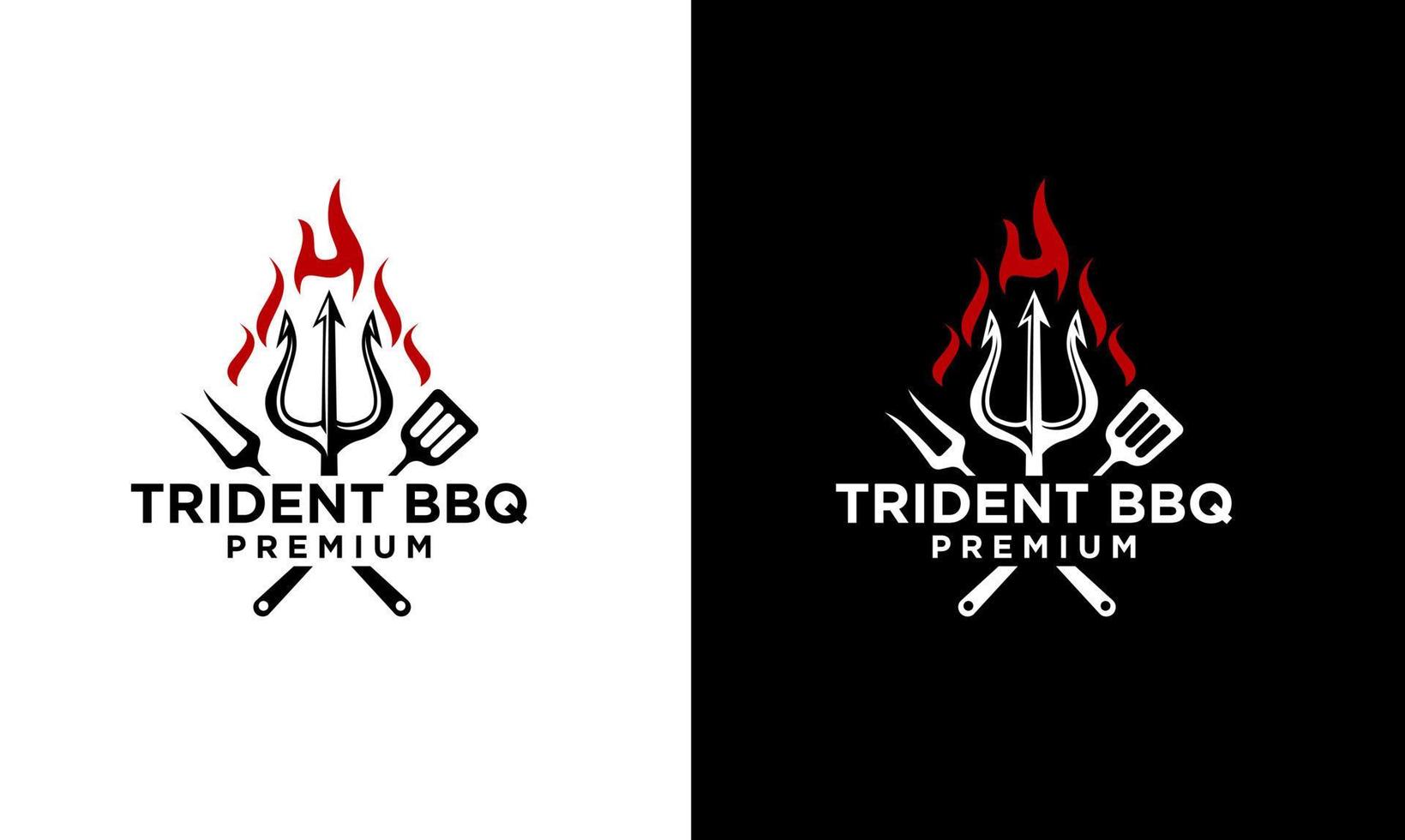 tridente fuego llama barbacoa grill comida logo vector