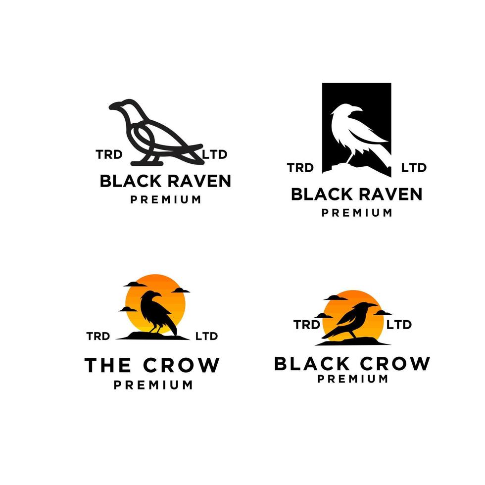 set collection black raven logo vector