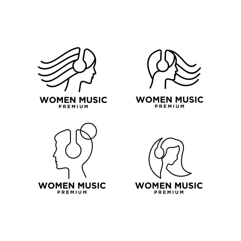 diseño de logotipo de línea de vector de música de colección de mujeres