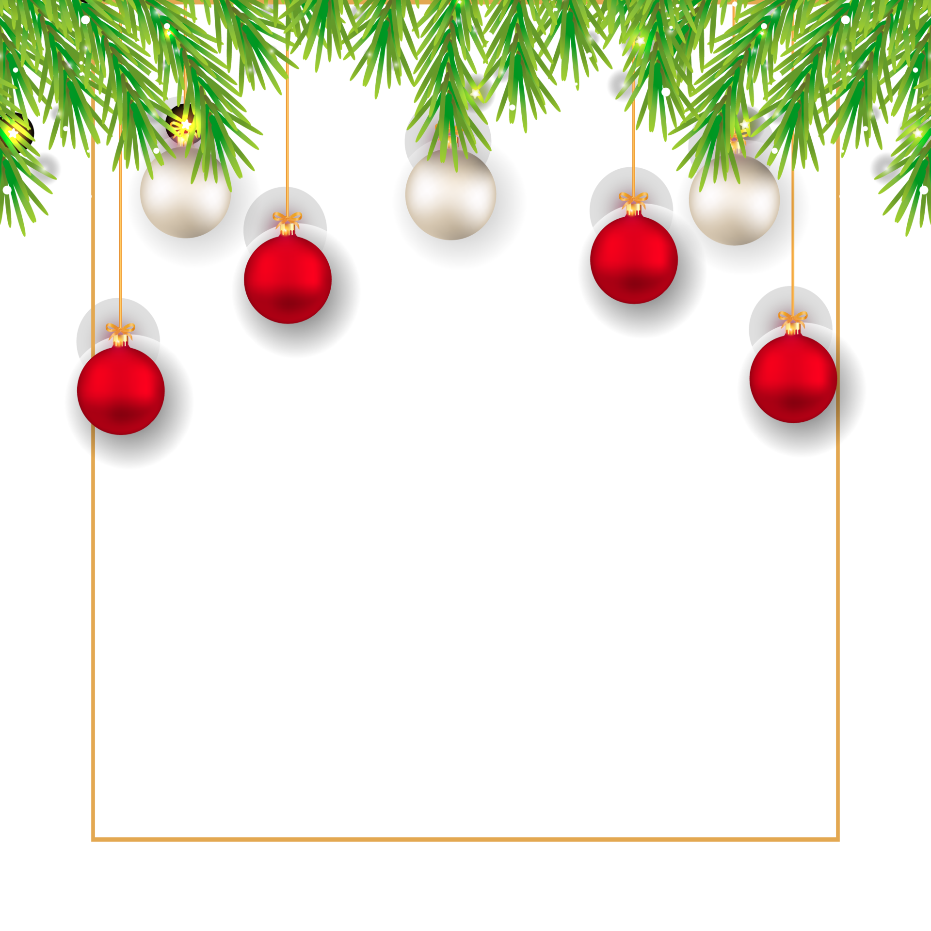 Free Christmas social media frame PNG with realistic pine leaves. Xmas  background with decoration balls. Merry Christmas frame image with  typography and glowing snowflakes. Christmas elements. 10263338 PNG with  Transparent Background