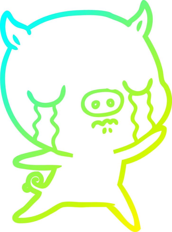 cold gradient line drawing cartoon pig crying vector