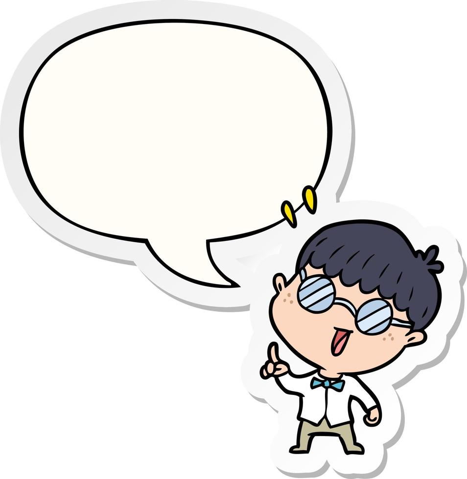 cartoon clever boy and idea and speech bubble sticker vector